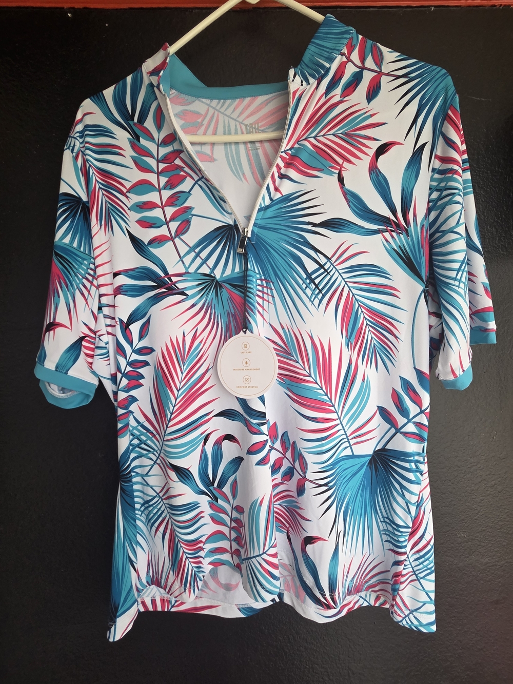 Golf Tropical Print Half-Zip Women’s Top - Teal & Pink
